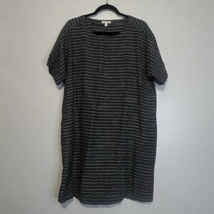 Eileen Fisher Organic Linen Delave Graphite Pinstripe Tunic Dress SZ S Lagenlook